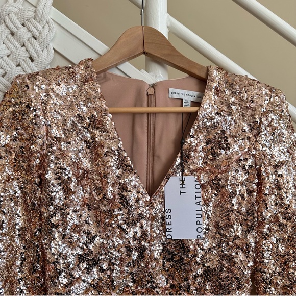 NWT Dress the Population Shauna Sequin V Neck Mini Dress Champagne Pink Gold XS - Picture 6 of 16